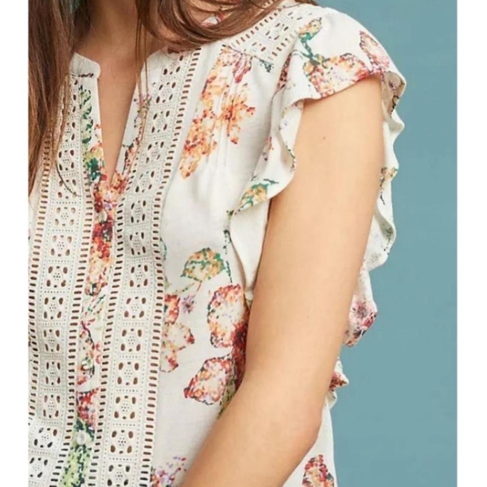 Maeve (by Anthropologie) Flutter Sleeve Floral Top - Size Small